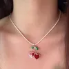 Pendentif Colliers Fashion Cherry Collier ras du cou Sweet Fruit Charm Clavicule Chaîne Cire Corde