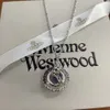 24SS Designer Viviennewestwood Empress Dowager of the West 3d Saturn Purple Ball Necklace Women's Classic Ufo Planet Full Diamond Clavicle Chain High Edition