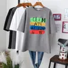 T-shirt in cotone sciolto e confortevole Moda Cartoon Floccaggio addensato T-shirt a maniche corte con scollo tondo grande T-shirt primavera e autunno Top da donna