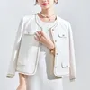 Kvinnors kostymer blazrar 2023 Korea Elegant 2 -stycken Set Women Spring Solid Tweed Long Sleeve Jacket Retro Fashion Sleeveless A Line Dress Suit 231114