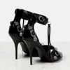 Classic High Heel Sandals Designer Shoes Fashion 100% Leather Women's Sexy Motorcycle Zipper High Heel Shoes Women's Metal Belt Buckle Women's Shoes Large 34-42 with Box