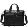 Briefcases Genuine Leather Men's Briefcase Business Bag Black Male Office Work Laptop Bags Men Travel Brief Case Portfolio Bostanten