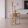 Modern Cat Tower för inomhuskatter, trägelnivå kattlägenhet med skrapstolpe, rymdkapsel, lounge, enkla att rengöra, premium kattmöbler