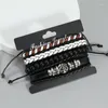 Bracelet de mode de luxe à la main tressé en cuir Bracelets pour hommes Style Punk Vintage perles breloque Bracelets bijoux