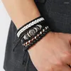 Bangle Fashion Luxe Handgemaakte Gevlochten Wrap Lederen Armbanden Voor Mannen Punk Stijl Vintage Charm Kralen Polsbandjes Sieraden