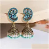 Kronleuchter baumeln Klassisch Retro Damen Blatt Strass Türkisch Jhumka Ohrringe Vintage Türkei Boho Glocken Perlen Quaste Tropfen Dhgarden Dhmp0