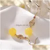 Dangle Avize Küpe 925 Sterling Sier Goldplated Natural Amber Balmumu Yuvarlak Boncuklar İçi Boş Çiçek Bayanlar Mizaç Dhgarden Dhlil