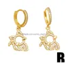 Charm Gold Plated Hoops Cute Hollow Cat Earrings For Women Copper Cz Rhinestone Hie Animal Jewelry Drop Delivery Jewelry Earrings Dh7Sf
