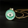 S03577 Copper Gold Plaid Enamel Turkish Blue Eye Round Pendant Necklace For Women Evil Eyes Choker Necklaces