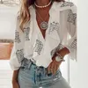 Blusas de mujer Camisas Hirigin Elegante Estampado floral Volantes Blusa de mujer Camisa Vintage con cuello en V Tops Office Lady Summer Sexy Manga larga Chif