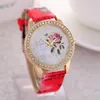 Polshorloges 2023 Fashion Rose Flower horloges vrouwen graffiti lederen band kwarts polshorloge dames casual