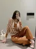 Women's Two Piece Pants designer Designer 2023 Casual Knit Fashion Crew Neck Long Sleeve Knitted Letter Full Print F Sweater + Trousers Two-Piece Set 7HC1