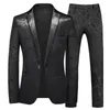 Erkek Suit Blazers Sonbahar Erkek Prom Partisi Elbise Siyah / Mavi Moda Erkekler Küçük Jakar Blazers Ceket ve Pantolon Boyutu 6xl-S 231115