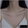 Pendant Necklaces 925 Sterling Sier Necklace With 14K Gold Plated Four Prongs Single Diamond Super Flash Temperament Light Clavicle Ch Dhnof