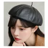 Berets Spring/Winter Real Leather Beret Hat Women Fashion European Pumpkin Painter Caps Female Black/Coffee Go Shopping