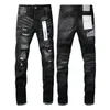 Lila jeans designer mens orolig svart rippad cyklist smal fit motorcykel cyklister denim för mens mode svarta märke byxor