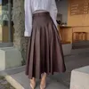 Jupe longue plissée en cuir PU pour femmes, taille haute, robe de bal, SML