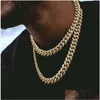 Łańcuchy luksusowe miami łańcuchy kubańskie naszyjniki dla mężczyzn 15 mm gruby sier złoty link łańcuch mody Rhinestone Hip Hop Naszyjnik Bling W dhjwv