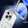 Clear Card Slot Holder Shockproof Cases For Iphone 15 Pro Max 14 Plus 13 12 11 X XS XR 8 7 6 Samsung S23 Ultra Hard PC Plastic TPU ID Card Pocket Transparent Kickstand Cover