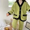 Kobiety Sleep Lounge Kobiety Zimowa flanelowa piżama Zestaw polaru Upiorka ciepła zagęszcza aksamitna żeńska odzież domowa słodka słodka zielona kardigan Pijamas Zln231115