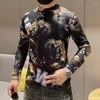 Men's T Shirts Tshirt Animal Club Print Outfit Men Long Sleeve Turtleneck Luxury Velvet Shirt Double Sided German Homme