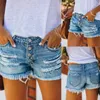 Damen-Jeans, lässig, Sommer, zerrissene Denim-Shorts, niedrige Taille, dehnbare, zerrissene Jeans-Shorts mit Taschen