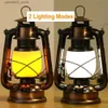 Camping Lantern Vintage Camping Lantern LED Flame Light Battery Recheble USB Portable Hanger Fishing Lamp Diming for Outdoor Garden Tent Q231116