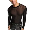 T-shirts pour hommes Pull Daily Clubwear Tops T-shirts à manches longues Maille transparente Sports musculaires