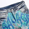 Jeans pour hommes Hommes Imprimer Streetwear Lettres Lightning Peint Stretch Denim Pantalon Vintage Bleu Ripped Boutons Fly Slim Pantalon effilé 231113