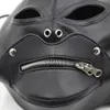 Giocattoli per adulti BDSM Sesso Nero Pu Pelle Testa Bondage Cappuccio Maschera Occhi aperti Bocca con Coppia erotica Flirtare Giocattoli Maschera regolabile Imbracatura Cosplay 231115