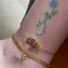 Tornozeleiras pequenas letra inicial para mulheres aço inoxidável cor de ouro alfabeto link cubano pulseira de jóias boho bijou 231114