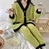 Kobiety Sleep Lounge Kobiety Zimowa flanelowa piżama Zestaw polaru Upiorka ciepła zagęszcza aksamitna żeńska odzież domowa słodka słodka zielona kardigan Pijamas Zln231115