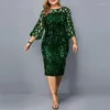 Plus size jurken vrouwen midi jurk elegant pailletten gaas lage mouw avond feest dame sexy luxe bodycon bruiloft 4xl 5xl