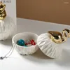 Bouteilles de stockage Boîte à bijoux en céramique en relief créative Boucles d'oreilles pour animaux en plaqué or Bocal à anneaux Exquis Petits objets Bonbons Décoration d'intérieur