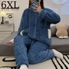 Femmes sommeil salon Plus femme hiver pyjama chaud vêtements de nuit pyjama femmes flanelle chaud pyjama pyjamas ensemble épais grande taille élégant maison costume 6XL zln231115