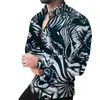 Men's T Shirts Fashion Men Single Breasted Shirt Casual Three-Color Print Long Sleeve Tops Men's Clothing Hawaii Party Cardigan