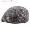 Berets Men's Cotton Plaid Berets Caps Middle-Aged Autumn Winter Hats Boina Herringbone Newsboy Baker Boy Hat Women Tweed Flat CapL231115