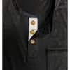 남자 T 셔츠 남성 패션 헨리 롱 슬리브 버튼 버튼면 티셔츠 포켓 클래식 티 셔츠 남성 미국 크기 의류