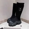 Botas elásticas meias martin novo médio fino grosso sola elevada cabeça grande preto longo outono inverno feminino