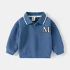 Sweats à capuche Sweatshirts coréen né bébé pull Polo tricot haut rayé enfant à manches longues revers chaud pull vêtements automne hiver vêtements pour enfants 231115