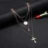 Pendant Necklaces Boho Vintage Multilevel Eye Disc Jesus Cross Necklace For Women Fashion Choker Gold Color Crystal Sun Chain Jewelry