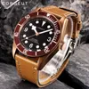 Wristwatches Mens Watch 41mm Miyota 8215 Automatic Mechanical Waterproof Swim Luminous Dial Brass/Black Case Leather Top Quality