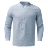 Camisas casuales para hombres Camisa floral amarilla para hombre Hombres Moda Top Lino Cuello a rayas Camisetas de manga larga Cuello alto