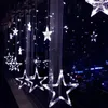 Strängar 2,5m 220V LED Christmas Star Garland gardin Lätt utomhussträng fairy lampa för Xmas Tree Holiday Wedding Year Decorled