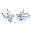 Boucles d'oreilles en argent sterling 925 papillon avec bleu brillant CZ bijoux animaux mignons cadeaux d'anniversaire pour femmes fille adolescentes