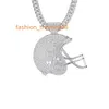 Hip Hop Jewelry Silver Sterling Iced Out Hockey Helmet Pendant med full isad kubansk länkkedja hänge halsband