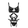 Bras Sets Women Hollow Out Pu Leather Body Caged Adjustable Harness Belt Bodysuit Lingerie Exotic