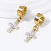 Dangle Earrings ESSFF Cross Stainless Steel Rhinestones For Men/Women Punk Gold Color Piercing Jewelry Girls