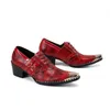 Scarpe eleganti Estate Uomo Tacchi alti Rosso Vera pelle Ferro Punta a punta Causale Business Oxford Sapato Social Masculino Taglia 35-47