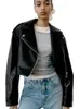 Damen Leder Faux Frauen Vintage Lose Pu Kurze Jacken mit Gürtel Streetwear Weibliche Reißverschluss Retro Motor Biker Mäntel Outwear Tops 231115